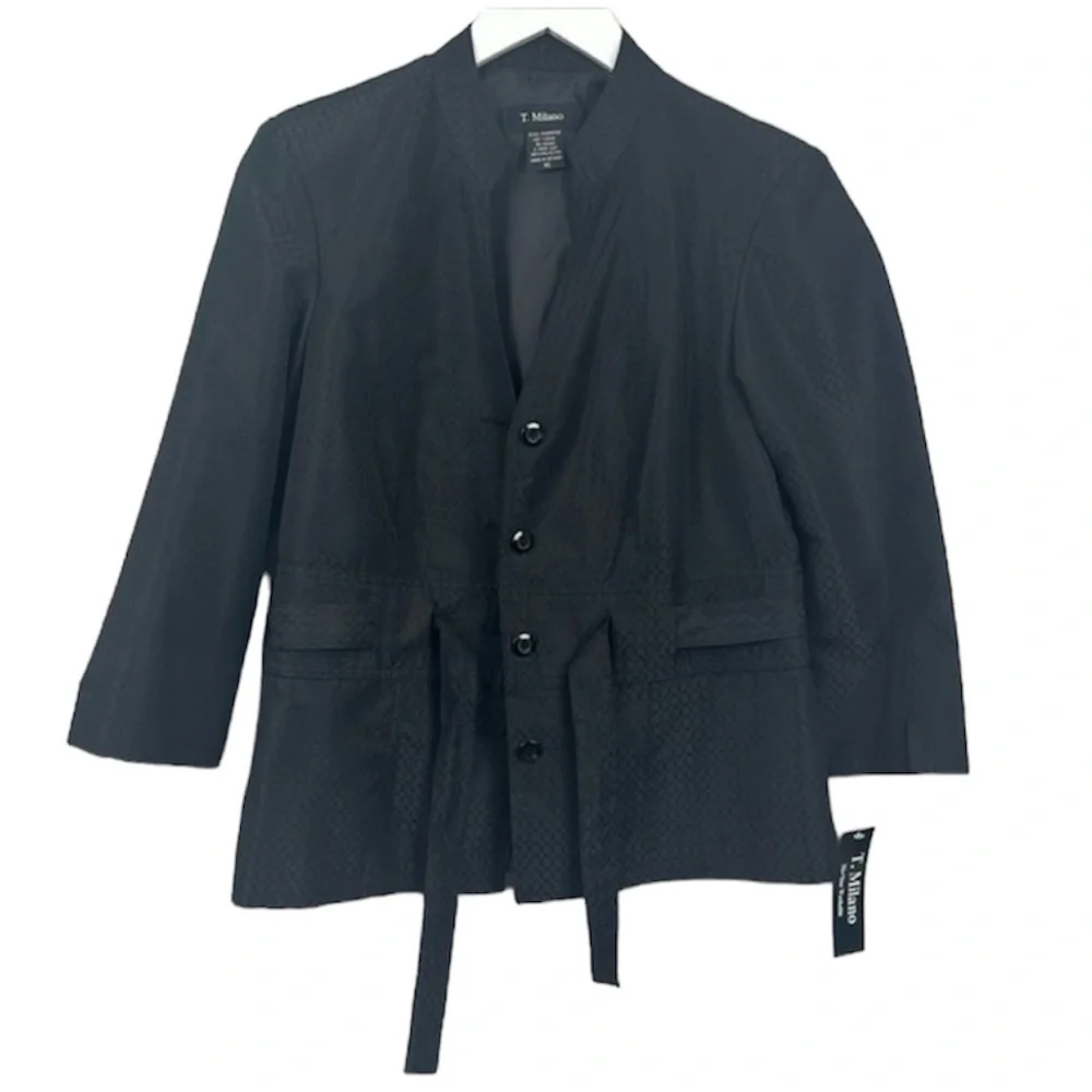 T. Milano NWT Black Belted Suit Blazer Work Career Jacket Size 10 NEW